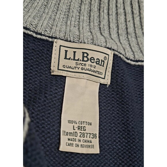 L.L. Bean Textured Washed Navy Blue Cotton Sweater Quarter-Zip Large NWOT LL - Picture 6 of 8